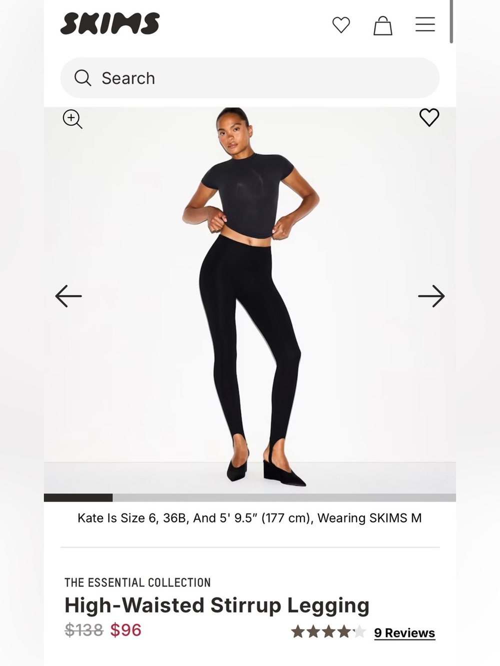 SKIMS Black High-Rise Stirrup Leggings